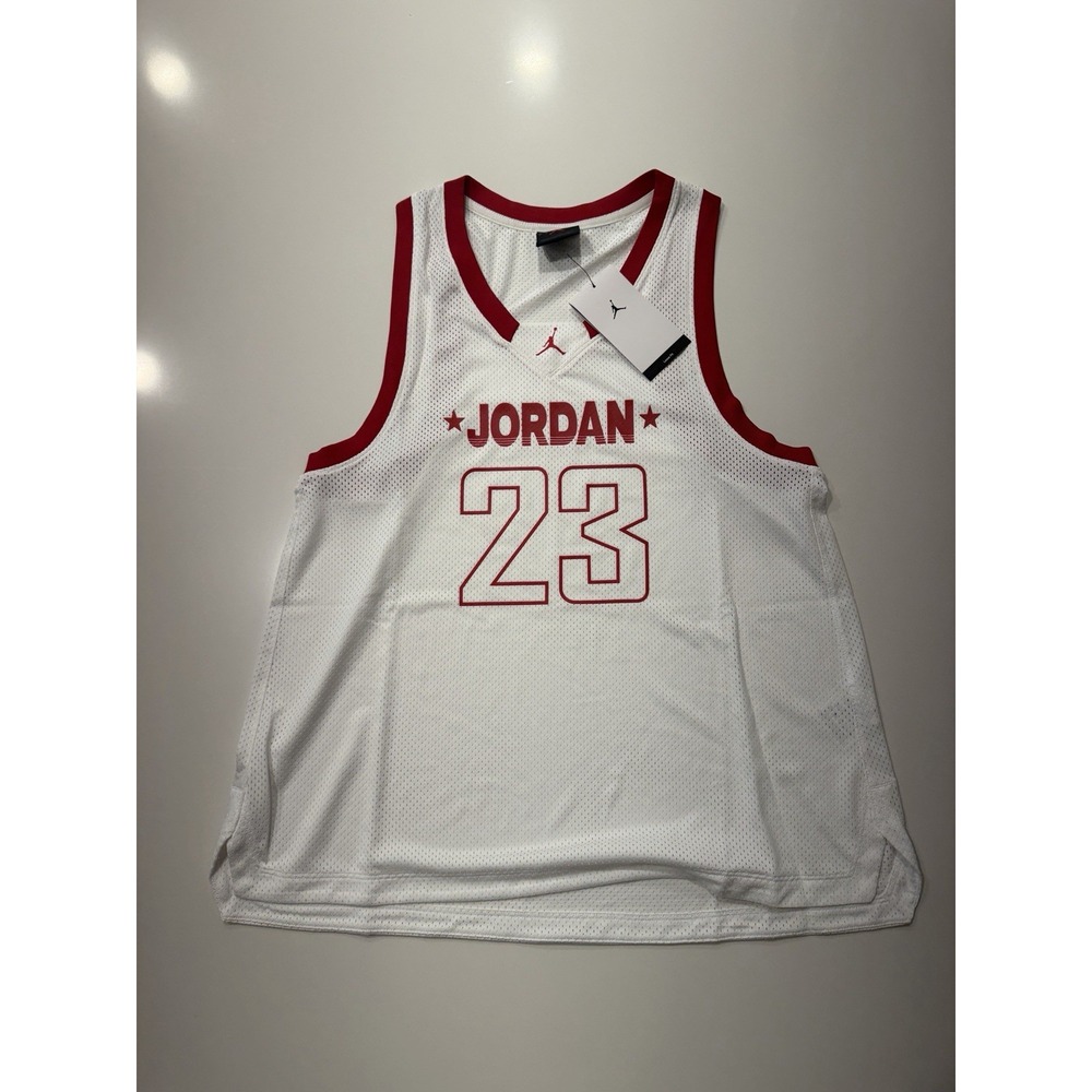Jordan 23 Jersey Tank White Red FN6687-100 Womens M NWT